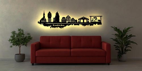 Led wandbild holz skyline - wandbild,