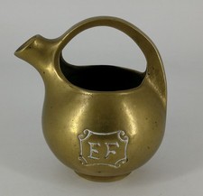 Schwerer Messing Krug MASSIV 900g Art Deco / Mid-Century Design Monogramm "EF"