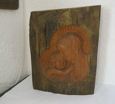 Großes massives handgeschnitztes Marienbild Reliefbild Holz 8 kg Signiert KU 49