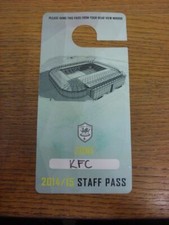 2014/2015 Cardiff City: Staff Card Park Pass (Hängestil). UK ORDEN ALLE INCL