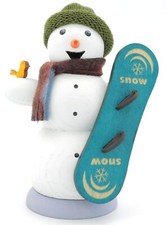 Kuhnert - Original Erzgebirge Räucherfigur, Mann, männlicher Schneemann - Snowboard