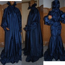 XXL Nylon Kleid Set mit Hose und Kopfhaube Rüschen dunkelblau glänzend Rüschen