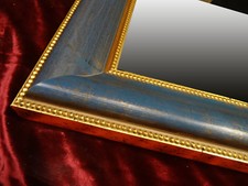 WANDSPIEGEL ANTIK BLAU GOLD AUS HOLZRAHMEN 95x65 cm Kristall-Form Spiegel NEU