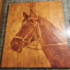 Unikat Holzbild  Intarsienarbeit Einlegearbeit Intarsienbild Pferdekopf 50x40cm