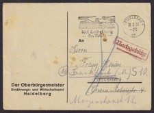 Deutsches Reich Nachgebühr-Beleg Postkarte HEIDELBERG 1944 [258]