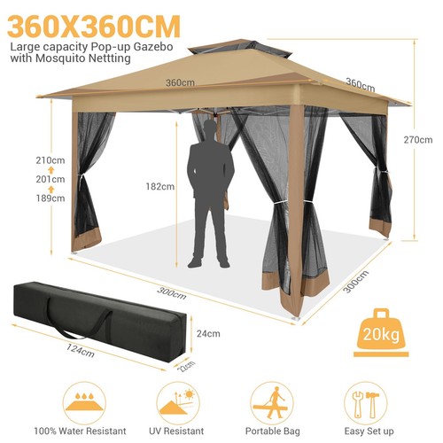 Doppeldach pavillon 6x3 6m - pavillon, 3,6x3,6m