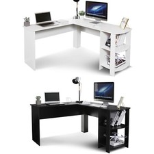 Mondeer L-förmiger Eckschreibtisch mit 2 runden Regalen Computertisch 140x130cm