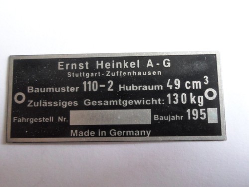 Heinkel typenschild 110 - typenschild, 110-2