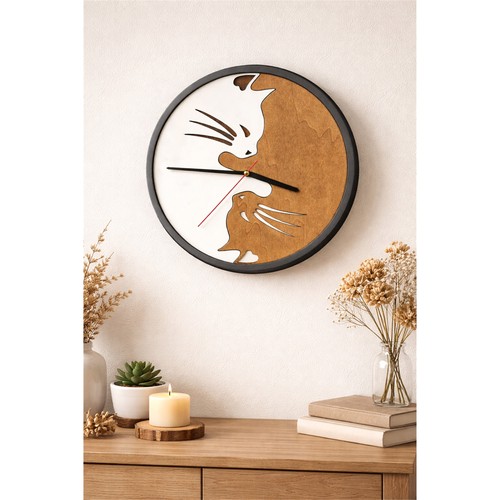 Holz wanduhr katzen yin - holz, yang
