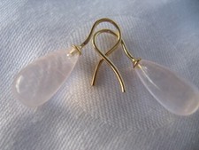 feine Ohrringe Chandelier Rosenquarz Pampel Tropfen 585 Gelbgold 14k