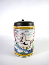 Antiker Walzenkrug mit Zinndeckel ca. 1790 - 1810 Fayence, Keramik, Zinn