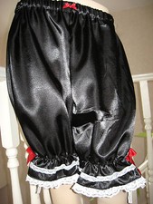  French Maid Pantaloons Gothic Lolita schwarz weiß Satin Spitze Sissy Long Bloomers