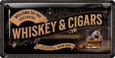 Retro Blechschild WHISKY & CIGARS Bar Schild vintage Deko Irish Pub 17x34 cm