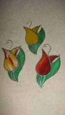 3x sehr schönes Fensterbild,Tiffanyglaskuns "TULPE", echte Handarbeit, gebraucht