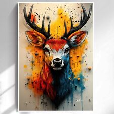 Leinwand Bild Hirsch Tiere Bunt Abstrakt Gemälde Wandbilder XXL Wohnzimmer 6801A