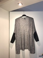 Sehr Schöner Damen Cardigan Mantel Weste Strick Grau Schwarz Kunstleder Gr S