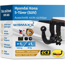 ANHÄNGERKUPPLUNG abnehmbar für Hyundai Kona ab 17 +13pol E-Satz ABE