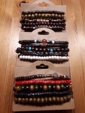15er Set Armband, flexibel, Holzperlen, Keramik, Gemischt, versch. Farben NEU ?