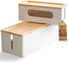 Nature Supplies 2er Set Kabelbox Kiefernholz Weiß Klein Groß Organizer