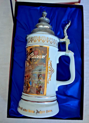 Porzellan bierkrug zinndeckel - bierkrug,