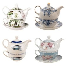 Tea for one Teekanne Tasse Tee Blumen Rosen Fische blau weiß Vogel Clayre&Eef