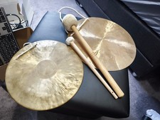 Set Feng-Gong Tibetischer Flach Gong Handgeschmiedet Bronze Eastsound 25cm/ 30cm