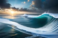 Blaue Meereswelle mit Sonne