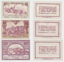 10, 20 und 50 Heller Banknoten