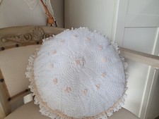 Dekokissen, Landhaus, Baumwollspitze, Gehäkelter Motiv,Chiffon-Band 