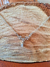 Silber Collier CZ Zirkonia 925 Versilbert 42+10cm Rhodiniert Tropfen Zweig