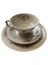 Altrohlau Tasse Untertasse Kuchenteller Vintage Blumen Beige Porzellan