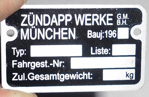 Typenschild rahmen zündapp - typenschild,