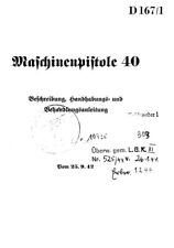 Maschinenpistole MP40 / Vorschrift D.167 Teil 1: Bedienungsanleitung von 1942