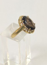 Mid-Century Damen Cocktail Ring 8 kt. 333 Gold mit Rauchquarz Facetten-Stein