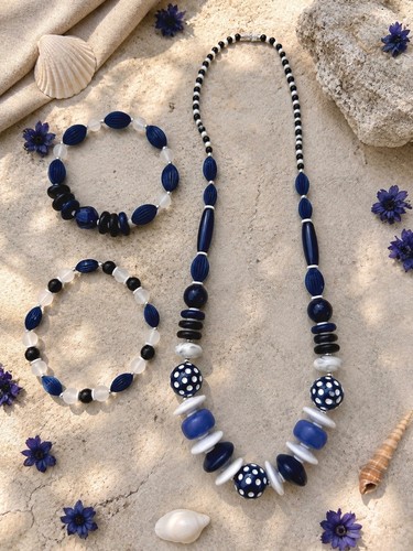 Schmuck set blau weiß - schmuck,