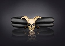 Totenkopf mit Hörner Charm Rebeligion goldfarben Rock Large Ausstellungsstück