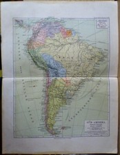 Original Landkarte 33x25,5 cm SÜD-AMERIKA  1892 - Meyers kleiner Handatlas - 95