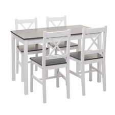 B-Ware Esszimmer-Set MCW-F77 Sitzgruppe, Massiv-Holz Landhaus 110cm weiß-grau