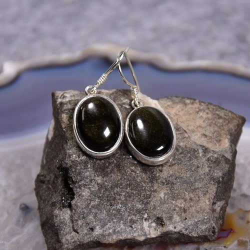 Gold obsidian ohrring - obsidian, ohrring,