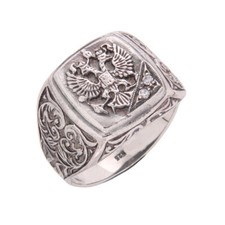NEU Ring,Silberring, Herrenring mit Zirkonia aus 925er Silber -russischer Adler-