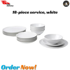 IKEA 18-teiliges Steingut Geschirr Set weiß Schüssel & Teller Set Service für 6