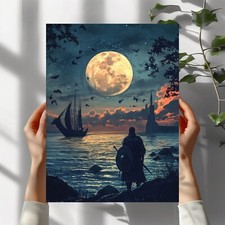 Wikinger bei Vollmond Poster