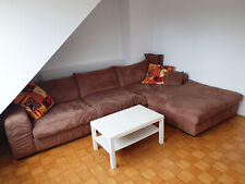 Eck-Sofa, Lisbona Elements Ottomane, Samtvelour-Bezug in brauner Alcantara-Optik