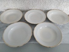 5 Speiseteller Porzellan Suppenteller Teller weiß Goldrand Marke gestempelt