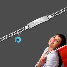 Gravur Armband mit blauem Auge-Nazar Boncuklu Isim Bileklik-Echt Silber-NEU