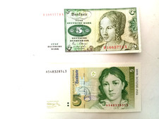 5 DM Geldschein Deutschland 1980 und 1991