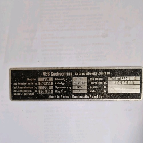 Original typenschild trabant - original,