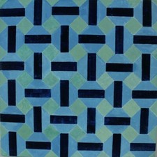 Gudrun Freder Komposition aus blauem Mosaik Acryl signiert datiert 2001