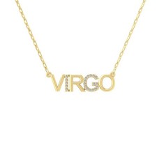 10K Gelbgold im Labor gezüchteter Diamant Jungfrau Anhänger Halskette 18" Silber Kabel Kette