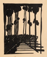 E. SCHIELE (20.Jhd), Allee im Sonnenlicht, Tusche Moderne Landschaft 1925-1949